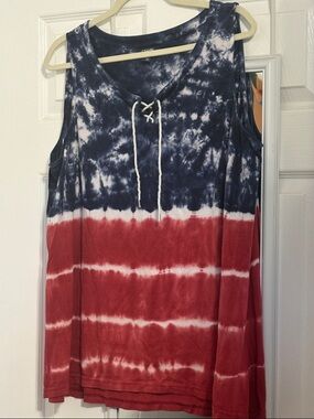 Chaps Red, Navy & White Tie-Dye Lace-Up Tank